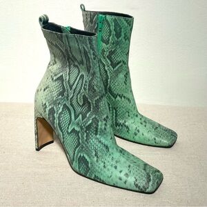 Miista London marchelle light green snake print square toe heeled boots sz 39